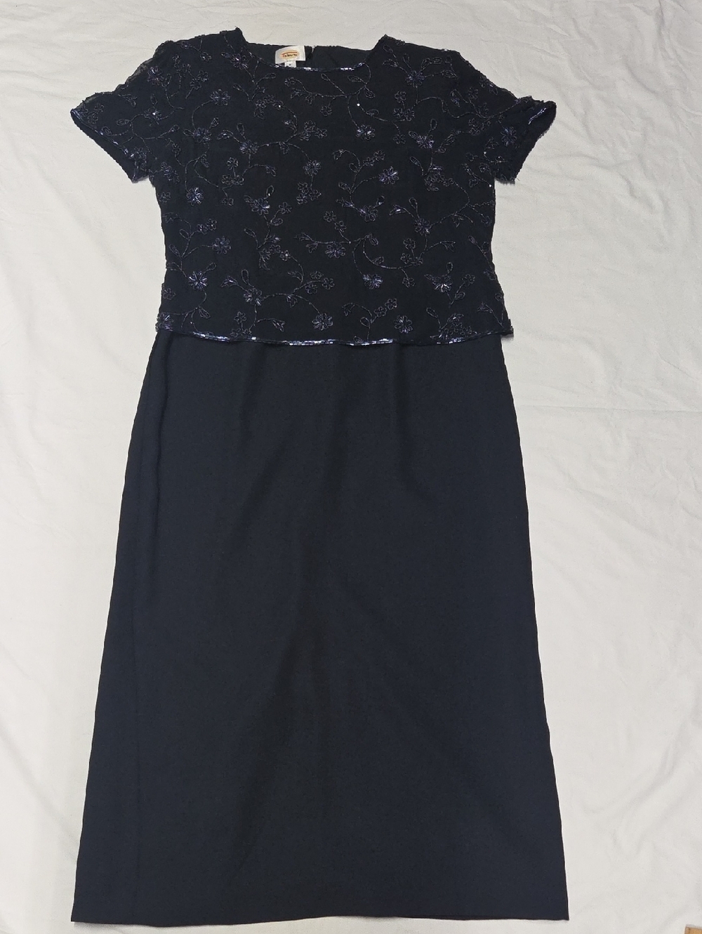 Vintage Talbots Beaded Sequined Top Plain Skirt Navy blues Maxi Dress Size 16